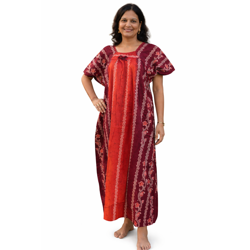 Maroon Elegance Printed Cotton Nighty”