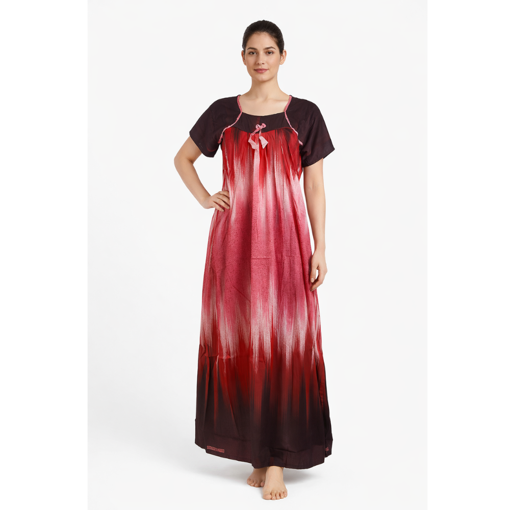 Women’s Casual Printed Night Gown – Breathable Fabric, Full Length Nightwear