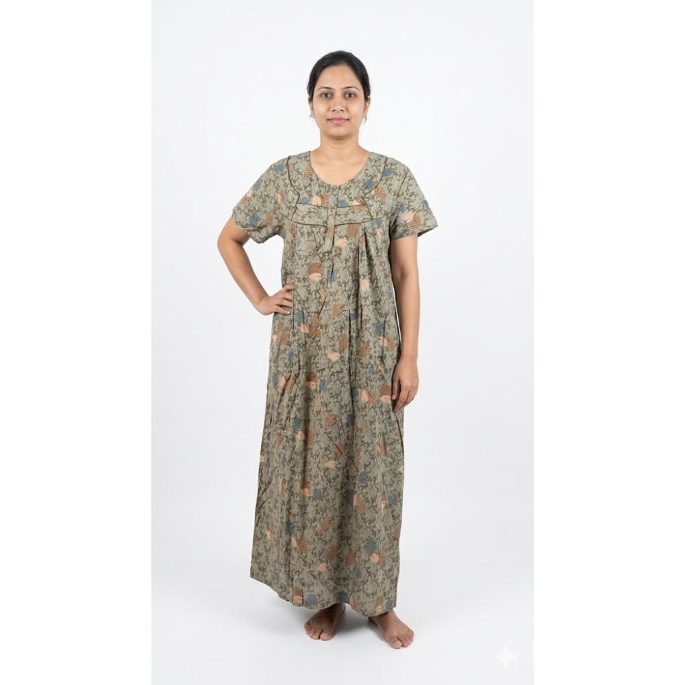 Women Floral Printed Cotton Nighty – Full Length Night Gown for Women