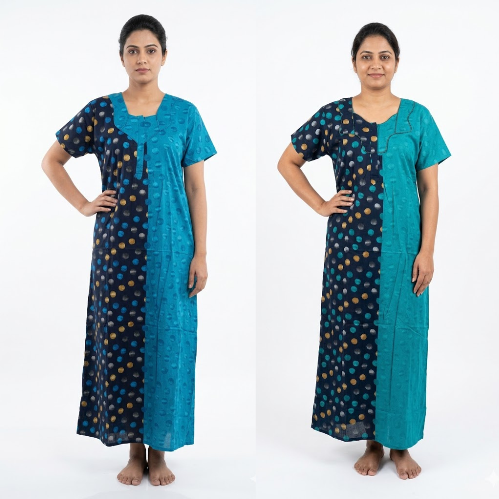 Ladies Polka Dot Printed Cotton Nighty – Comfortable Daily Wear Night Dress