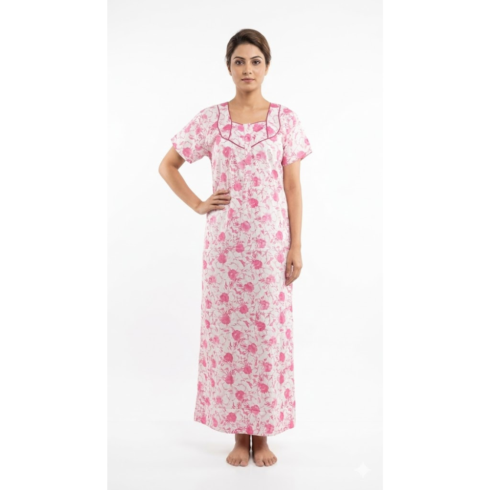 Ladies Floral Print Cotton Nighty Casual Sleepwear