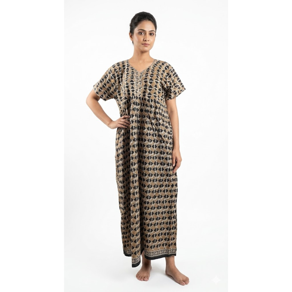 Short Sleeve Printed Cotton Night Gown