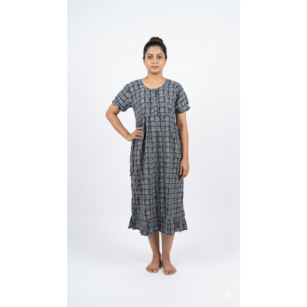Soft Grey Printed Daily Wear Dress